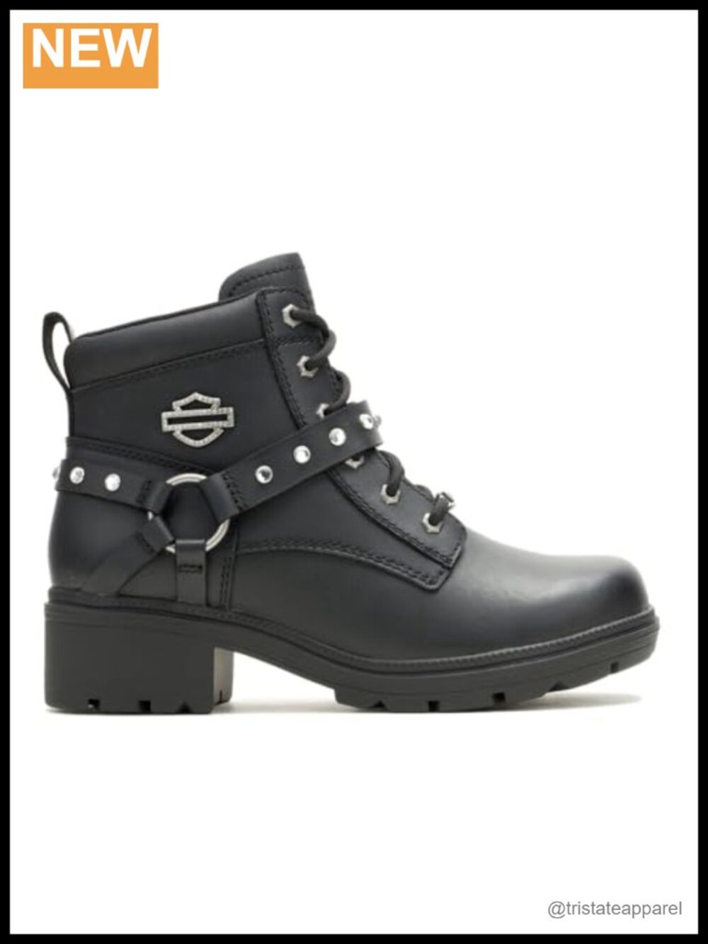 Women's Motorcycle Ankle Boots Leather Low Heel Rhinestone Zip